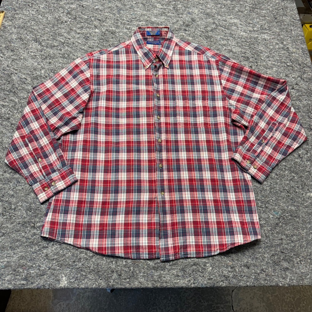 Pendleton Oceanside Shirt Mens XL Red Blue White Plaid Long Sleeve Cotton Button